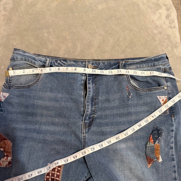 Women’s Patchwork Jeans Size 16 Blue Denim Straight Leg Boho Cottagecore - Picture 5 of 9